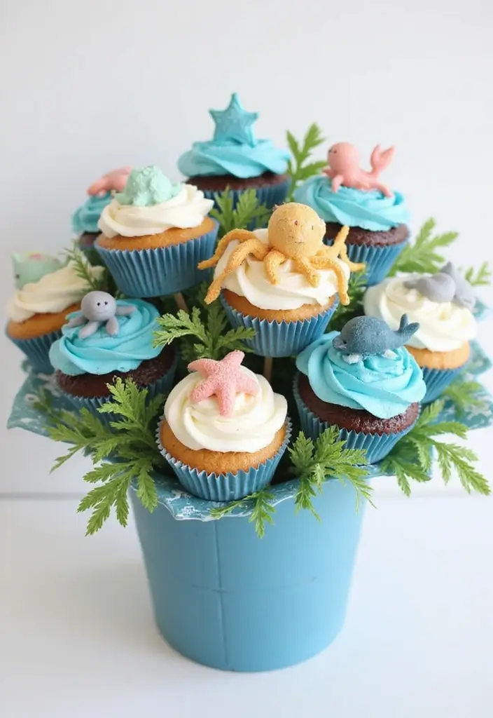 27 Cute Cupcake Ideas That Are Perfect for Any Celebration - 19. Ocean-Inspired Cupcake Bouquet