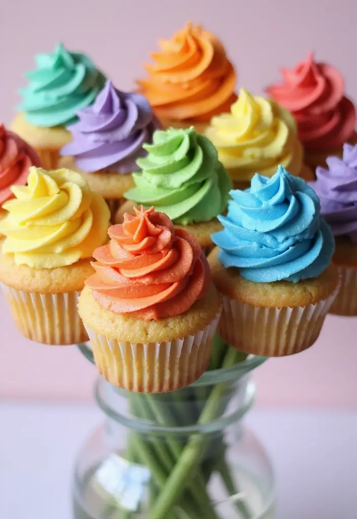27 Cute Cupcake Ideas That Are Perfect for Any Celebration - 2. Rainbow Cupcake Bouquet