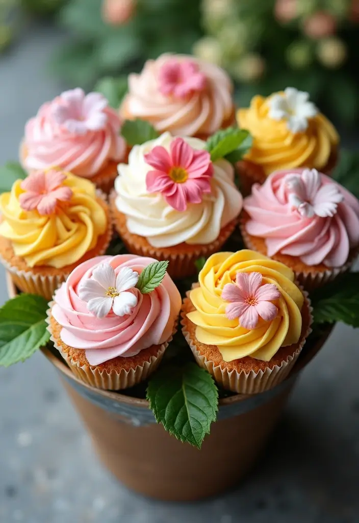 27 Cute Cupcake Ideas That Are Perfect for Any Celebration - 20. Garden Party Cupcake Bouquet