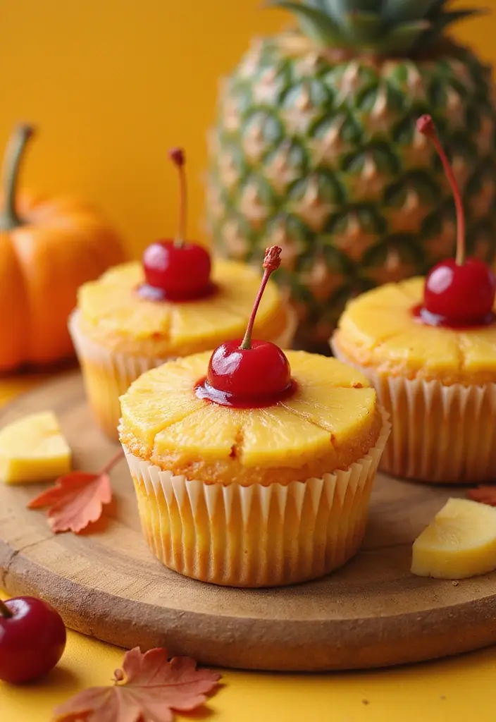 27 Fall Cupcake Ideas That Taste Like Cozy Season - 24. Pineapple Upside-Down Cupcakes