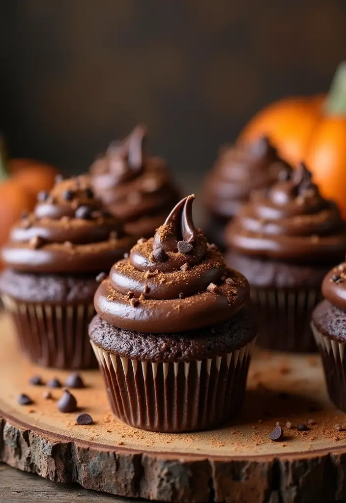 27 Fall-Inspired Cupcake Decorating Ideas You’ll Fall For - 12. Chocolate Pumpkin Cupcakes