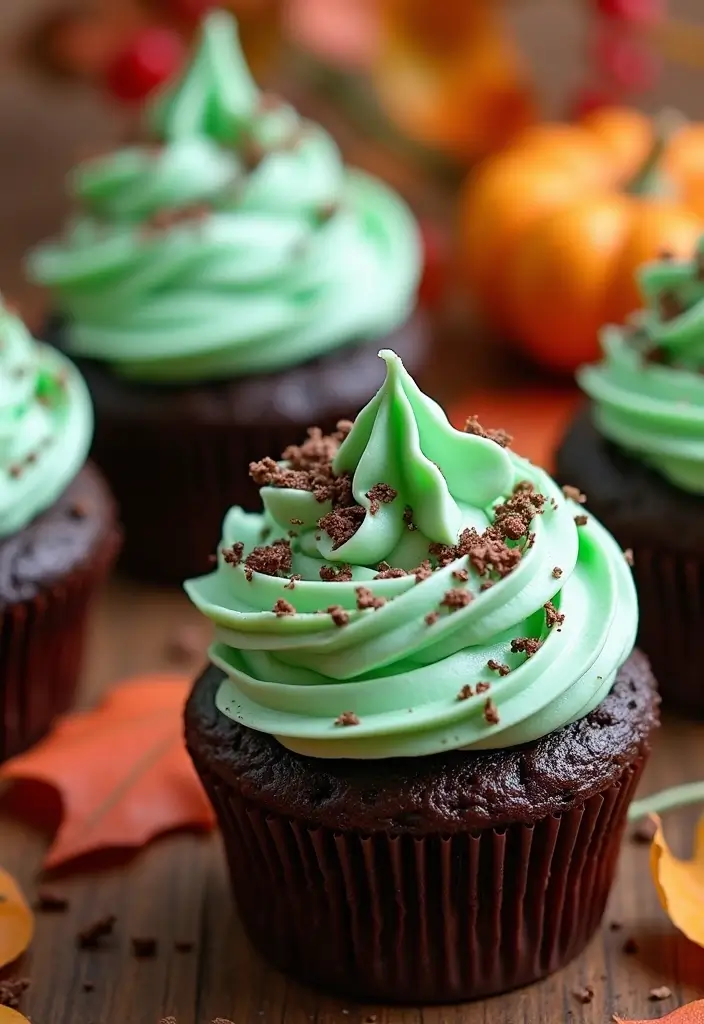 27 Fall-Inspired Cupcake Decorating Ideas You’ll Fall For - 20. Chocolate Mint Cupcakes