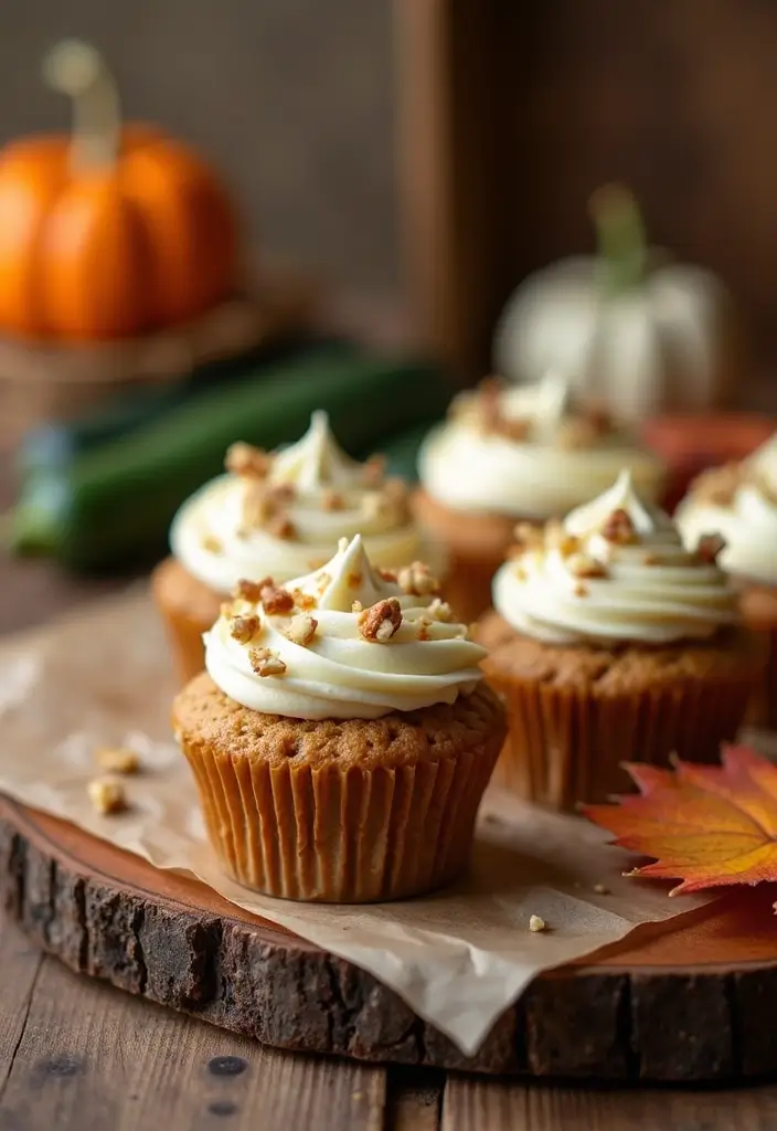 27 Fall-Inspired Cupcake Decorating Ideas You’ll Fall For - 21. Zucchini Spice Cupcakes