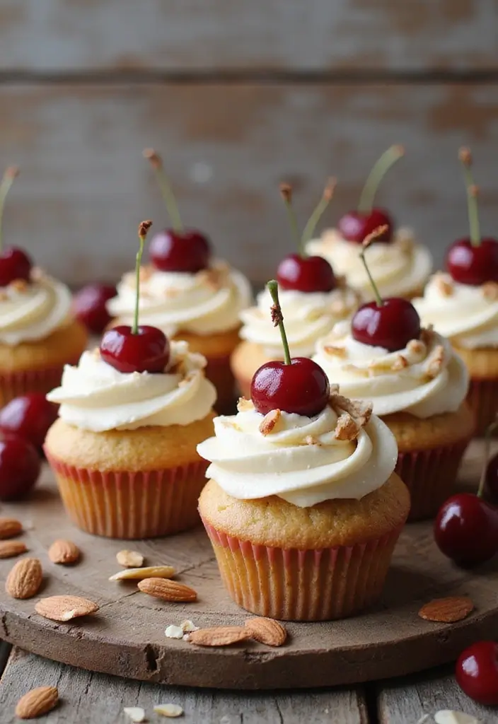 27 Fall-Inspired Cupcake Decorating Ideas You’ll Fall For - 25. Cherry Almond Cupcakes
