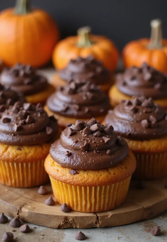 27 Fall-Inspired Cupcake Decorating Ideas You’ll Fall For - 27. Pumpkin Chocolate Chip Cupcakes