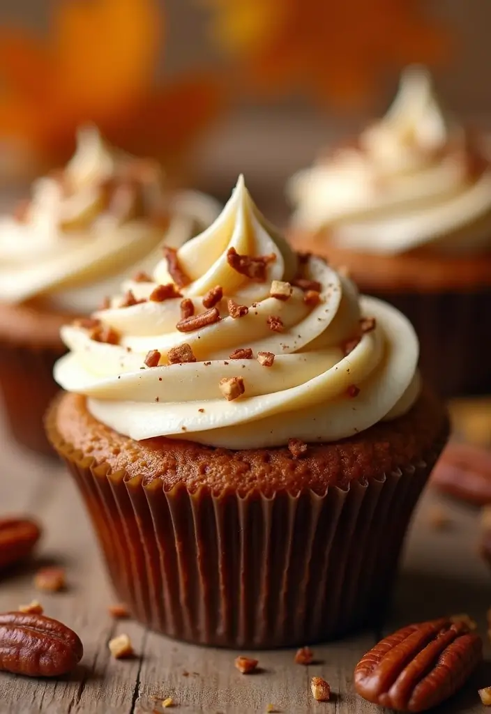 27 Fall-Inspired Cupcake Decorating Ideas You’ll Fall For - 3. Maple Pecan Cupcakes