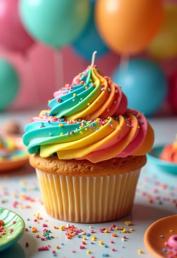 27 Giant Cupcake Ideas for a Show-Stopping Centerpiece - 1. Rainbow Delight Cupcake