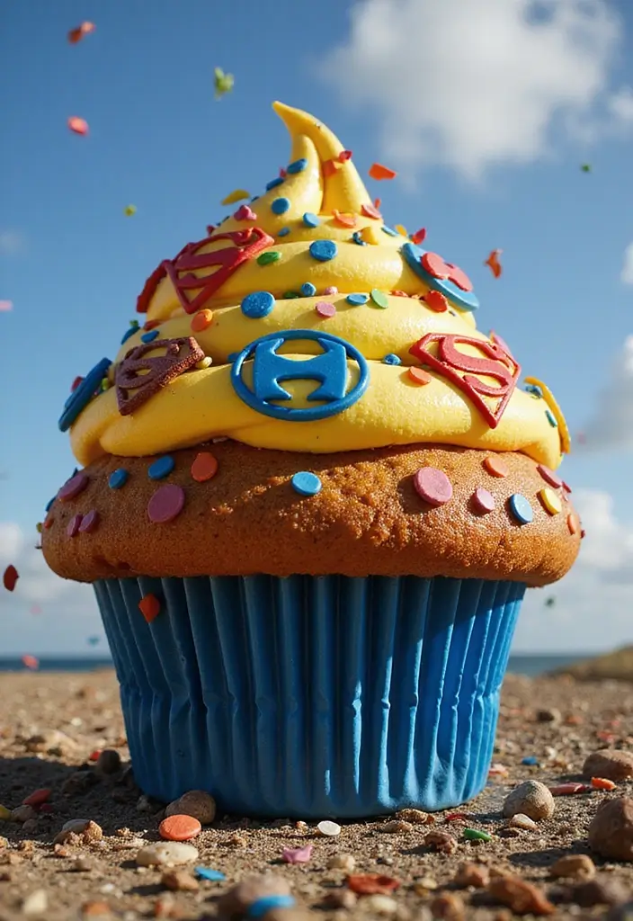 27 Giant Cupcake Ideas for a Show-Stopping Centerpiece - 11. Superhero Power Cupcake