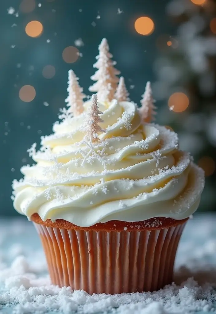 27 Giant Cupcake Ideas for a Show-Stopping Centerpiece - 12. Cozy Winter Wonderland Cupcake