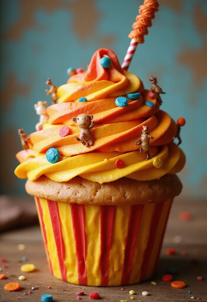 27 Giant Cupcake Ideas for a Show-Stopping Centerpiece - 16. Vintage Circus Cupcake
