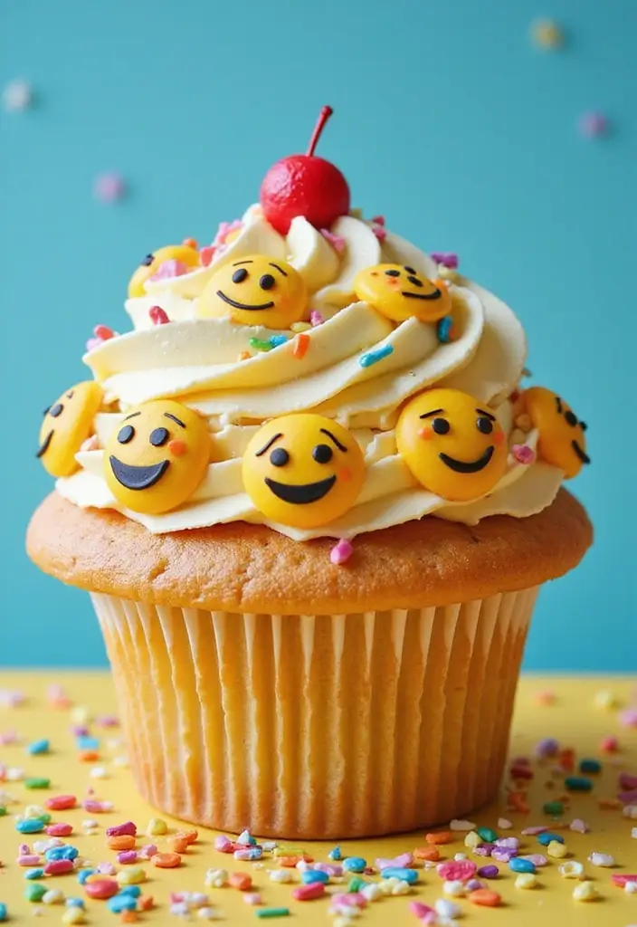 27 Giant Cupcake Ideas for a Show-Stopping Centerpiece - 19. Emoji Party Cupcake