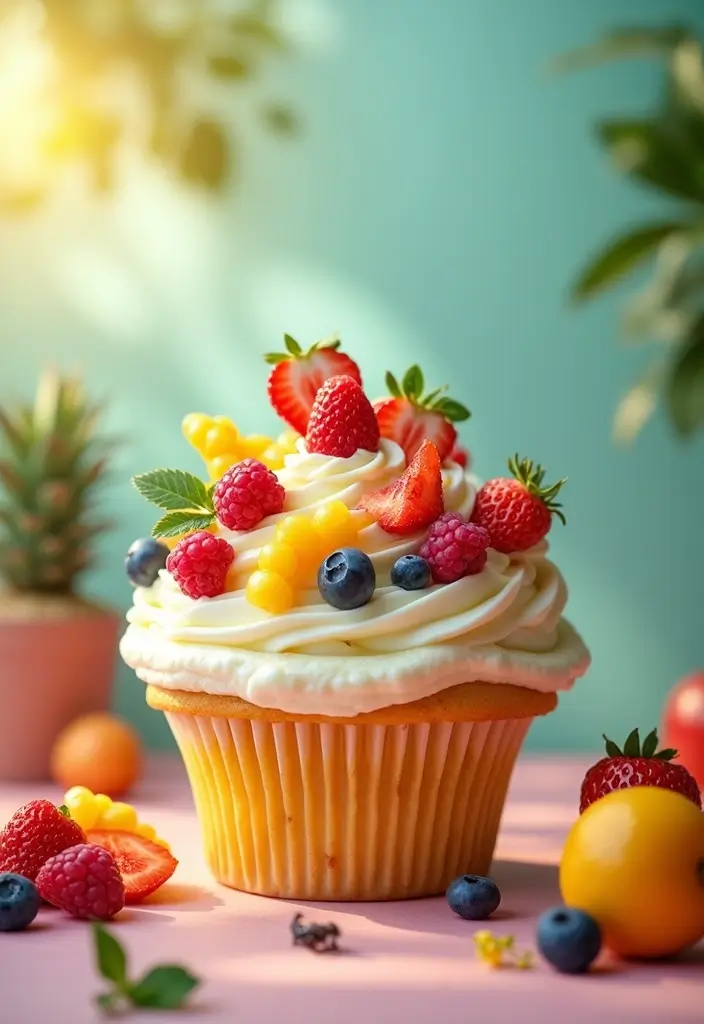 27 Giant Cupcake Ideas for a Show-Stopping Centerpiece - 5. Sweet Summer Fruit Cupcake