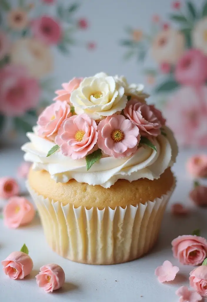 27 Giant Cupcake Ideas for a Show-Stopping Centerpiece - 8. Floral Elegance Cupcake