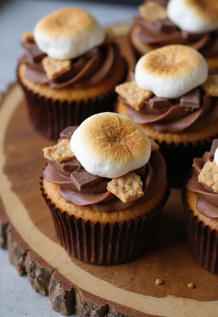 27 Thanksgiving Cupcake Ideas for a Sweet Holiday Touch - 13. S'mores Cupcakes
