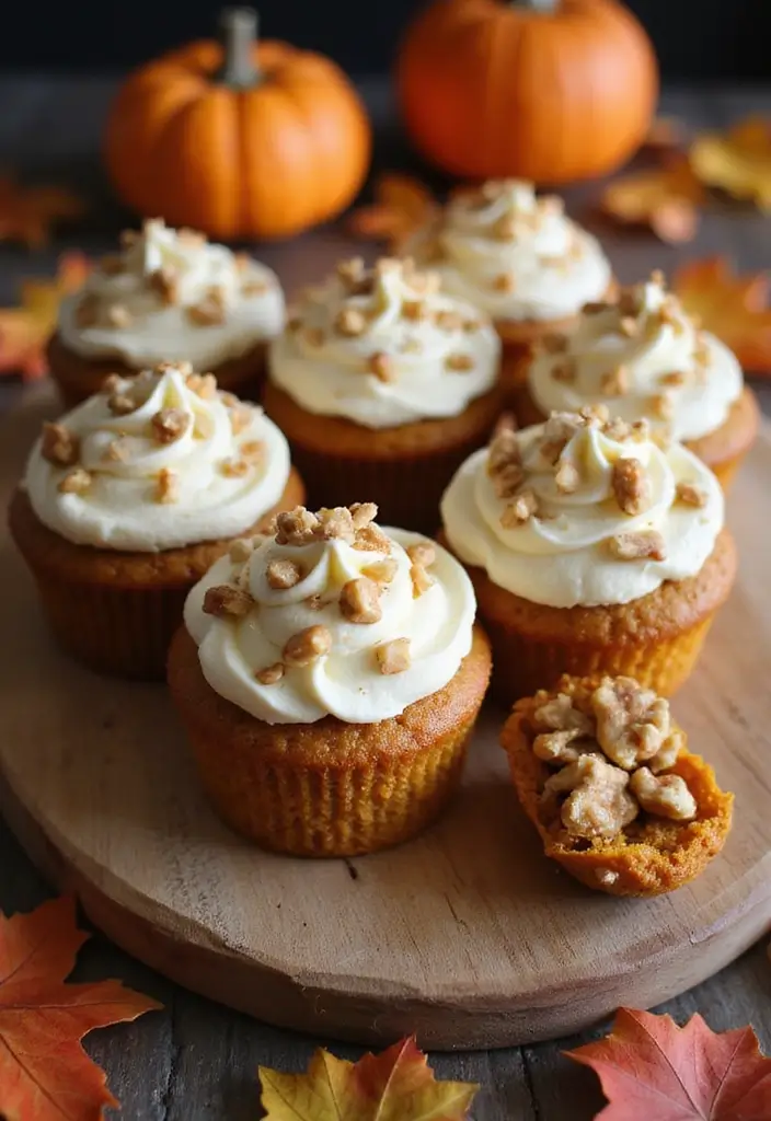 27 Thanksgiving Cupcake Ideas for a Sweet Holiday Touch - 15. Nutty Pumpkin Cupcakes