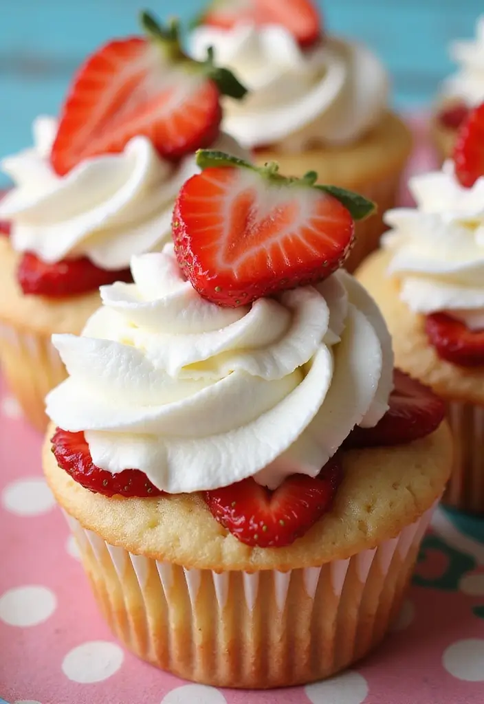 27 Thanksgiving Cupcake Ideas for a Sweet Holiday Touch - 17. Strawberry Shortcake Cupcakes