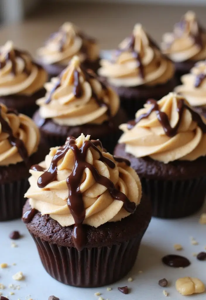 27 Thanksgiving Cupcake Ideas for a Sweet Holiday Touch - 19. Chocolate Peanut Butter Cupcakes