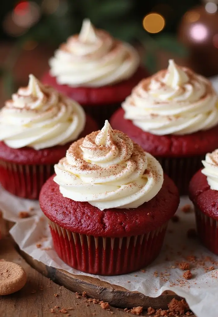 27 Thanksgiving Cupcake Ideas for a Sweet Holiday Touch - 21. Red Velvet Cupcakes with Cream Cheese Frosting