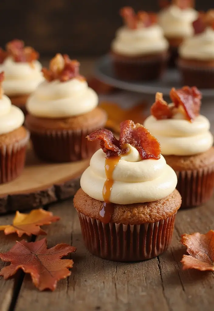 27 Thanksgiving Cupcake Ideas for a Sweet Holiday Touch - 7. Maple Bacon Cupcakes
