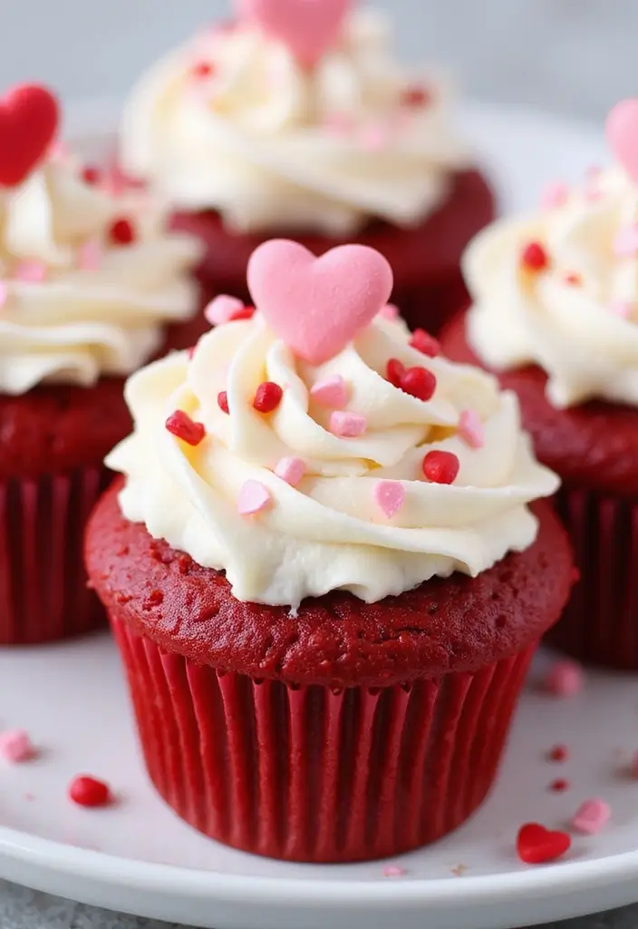 30 Adorable Cupcake Ideas for Baby Showers and Parties - 1. Heart-Shaped Red Velvet Cupcakes