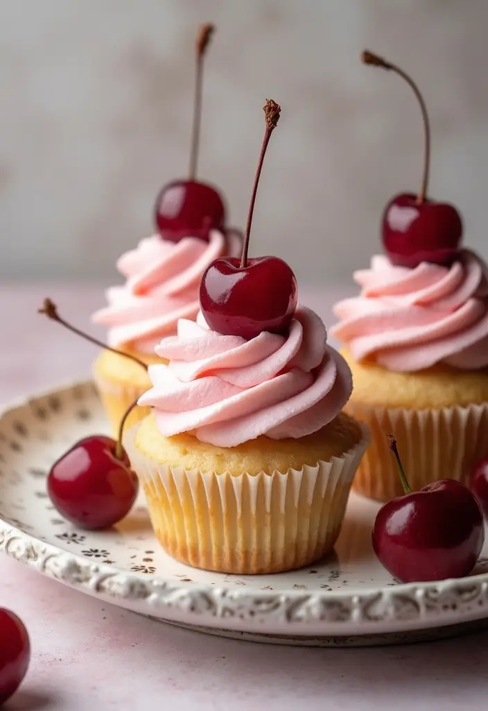 30 Adorable Cupcake Ideas for Baby Showers and Parties - 11. Cherry Almond Cupcakes