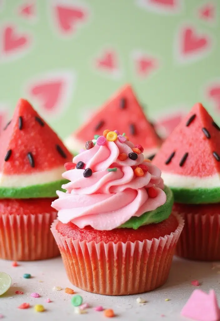 30 Adorable Cupcake Ideas for Baby Showers and Parties - 16. Watermelon Cupcakes