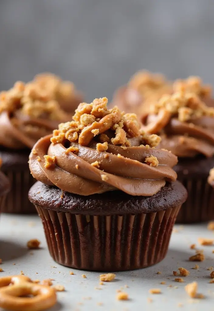 30 Adorable Cupcake Ideas for Baby Showers and Parties - 30. Chocolate Peanut Butter Pretzel Cupcakes