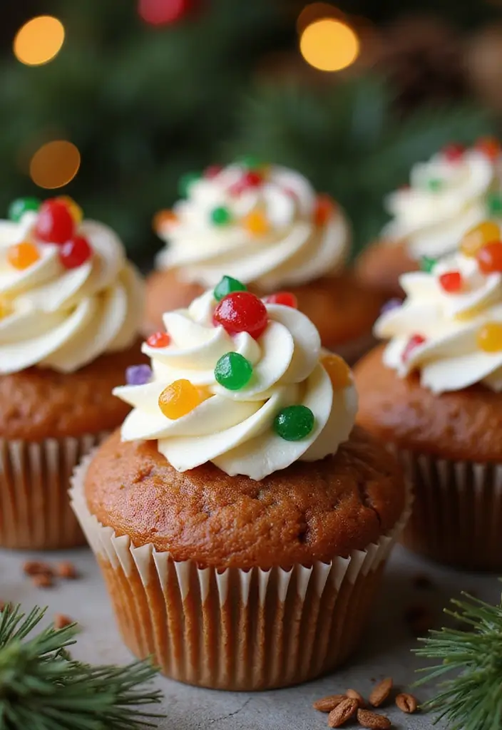 30 Adorable Cupcake Ideas for Parties and Celebrations - 15. Festive Fruitcake Cupcakes