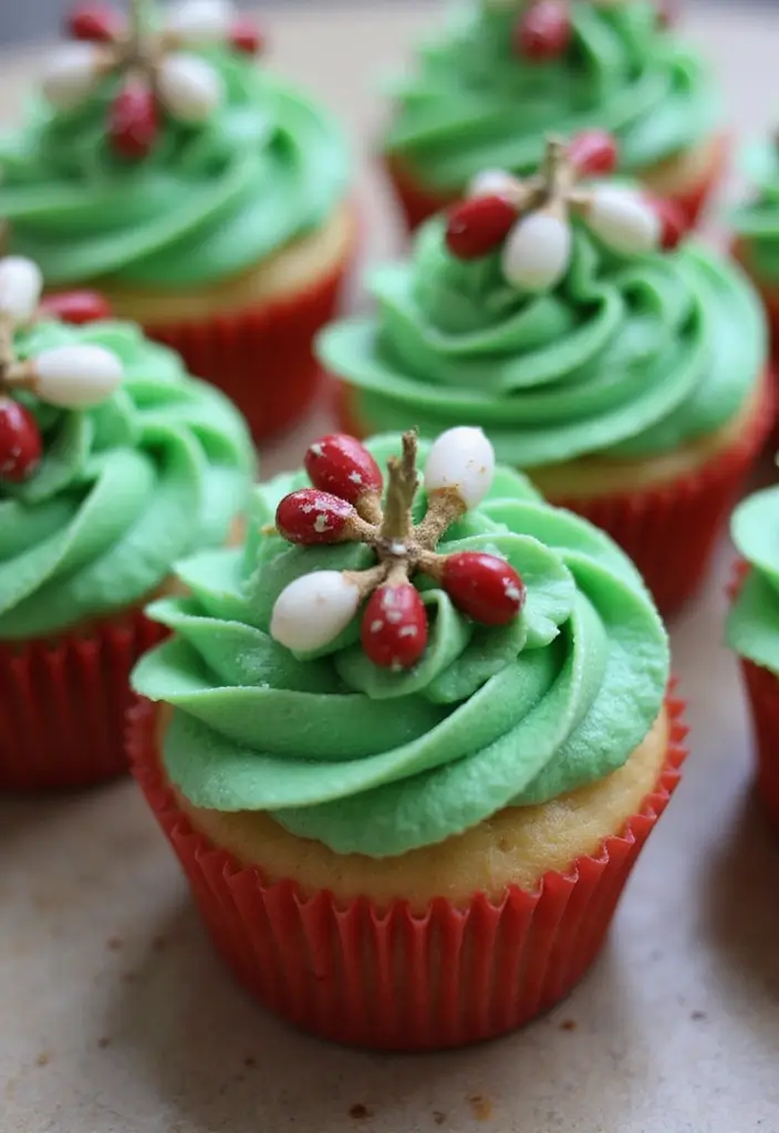 30 Adorable Cupcake Ideas for Parties and Celebrations - 16. Mistletoe Cupcakes