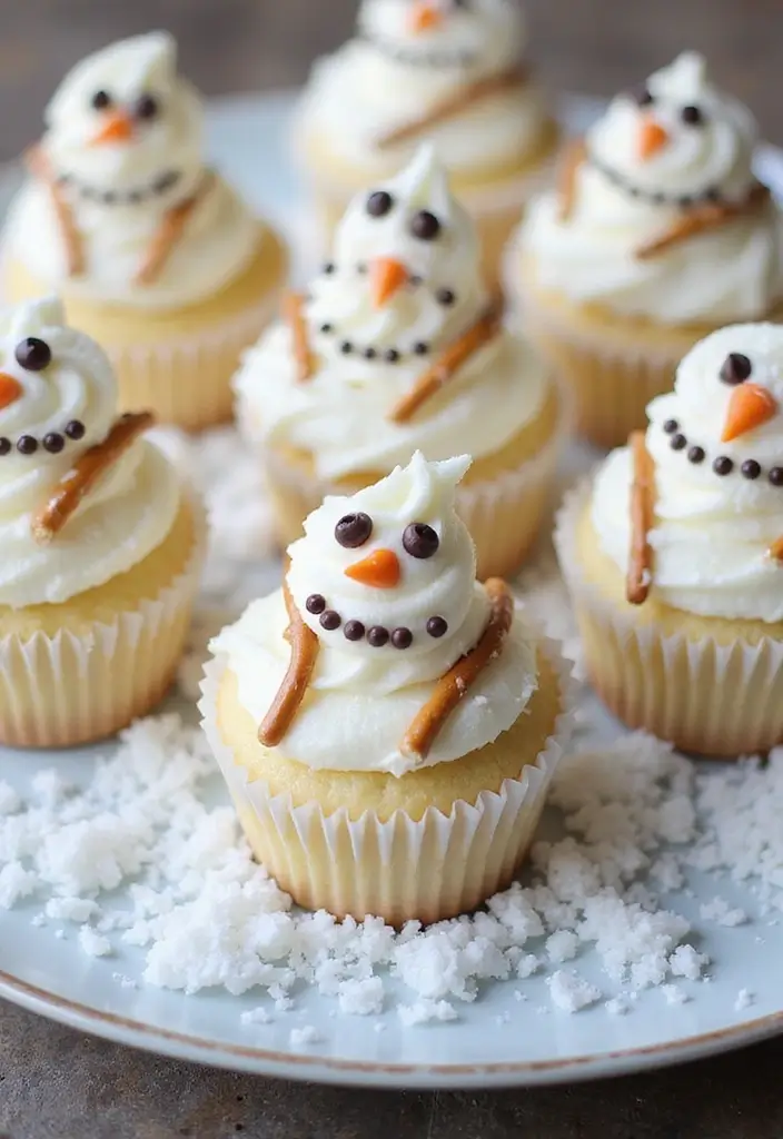30 Adorable Cupcake Ideas for Parties and Celebrations - 3. Snowman Cupcakes