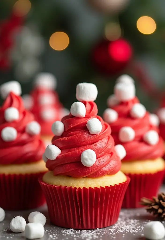 30 Adorable Cupcake Ideas for Parties and Celebrations - 9. Santa Hat Cupcakes