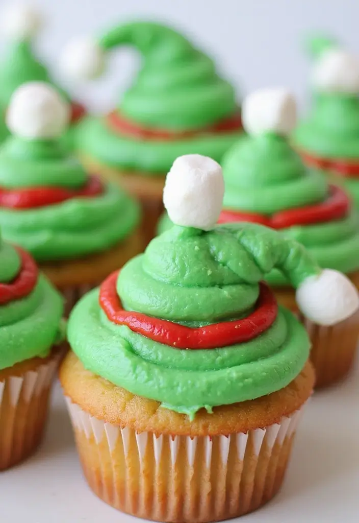 30 Christmas Cupcake Decorating Ideas for Festive Baking - 12. Elf Hat Cupcakes
