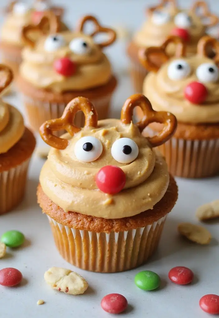 30 Christmas Cupcake Decorating Ideas for Festive Baking - 22. Nutty Reindeer Cupcakes