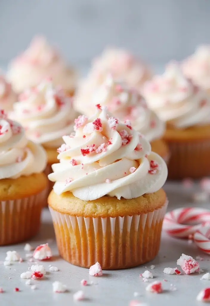 30 Christmas Cupcake Decorating Ideas for Festive Baking - 25. Candy Cane Crush Cupcakes