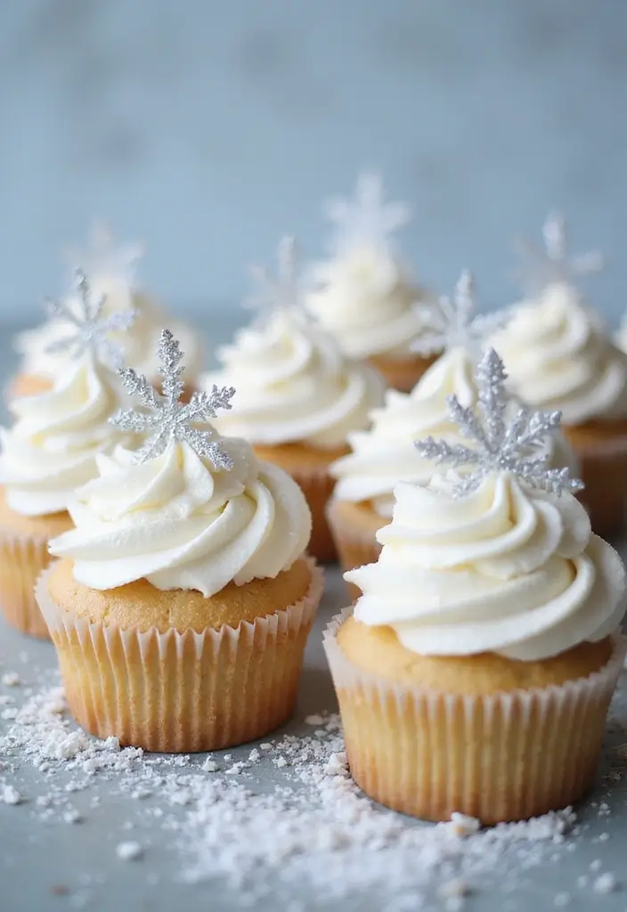 30 Christmas Cupcake Decorating Ideas for Festive Baking - 28. Sparkling Snowflakes Cupcakes