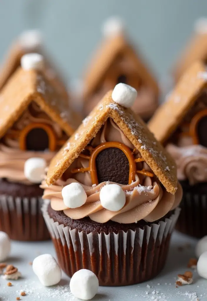 30 Christmas Cupcake Decorating Ideas for Festive Baking - 29. Cozy Cabin Cupcakes