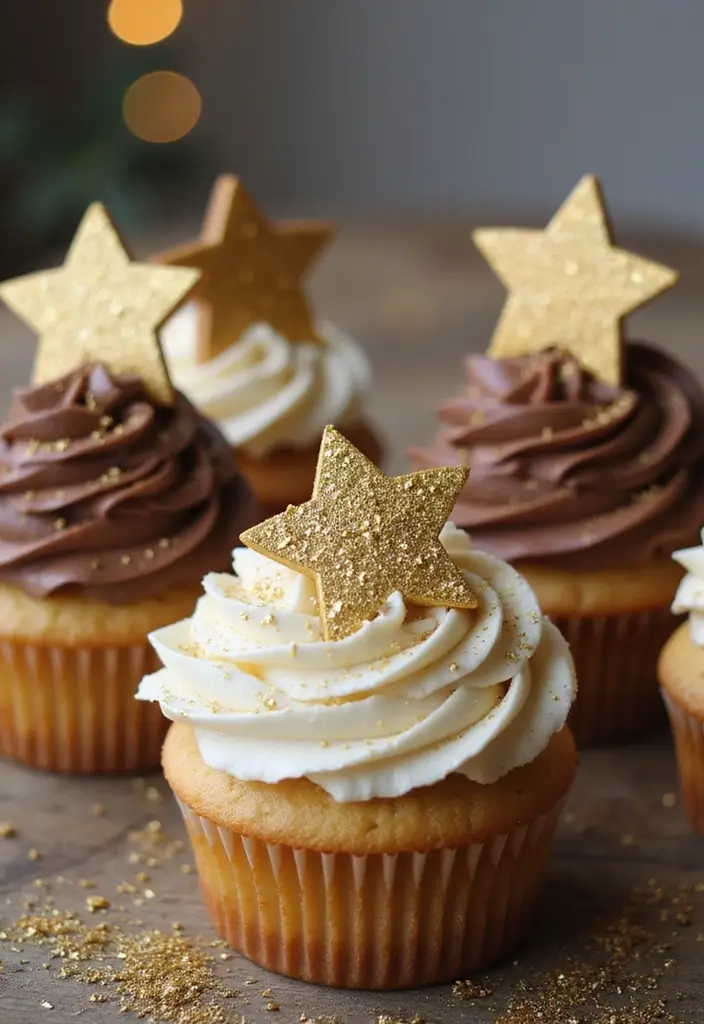 30 Christmas Cupcake Decorating Ideas for Festive Baking - 30. New Year's Eve Sparkle Cupcakes