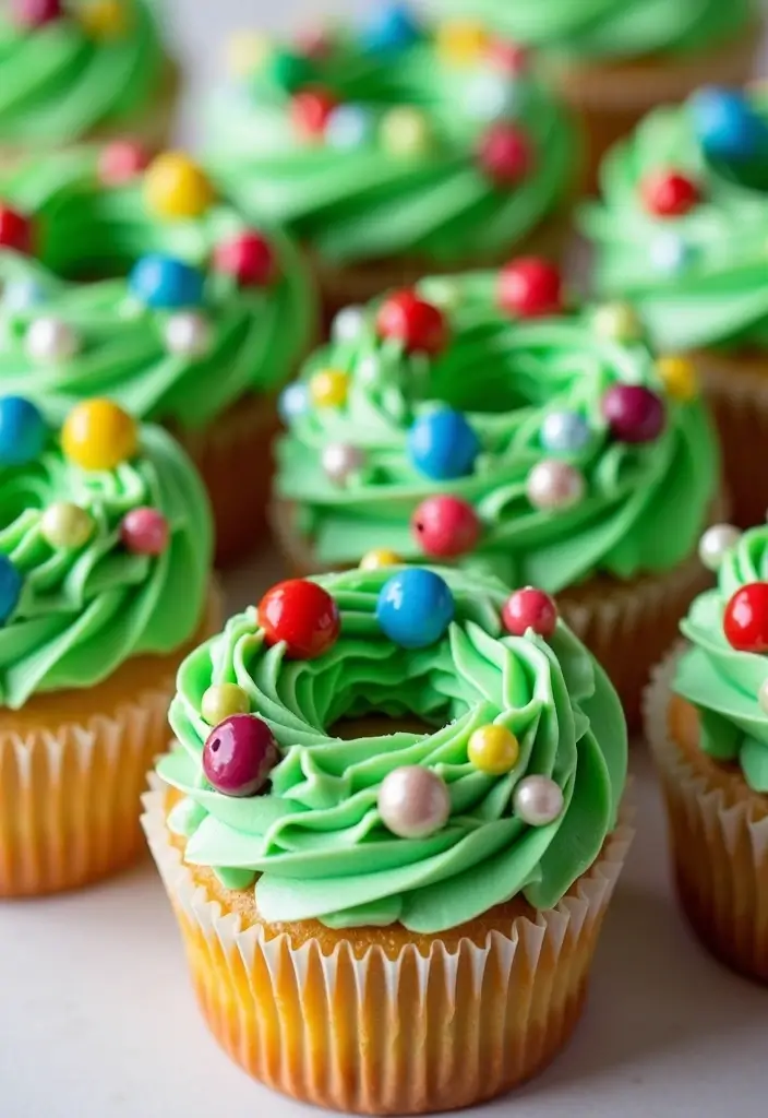 30 Christmas Cupcake Decorating Ideas for Festive Baking - 5. Festive Wreaths