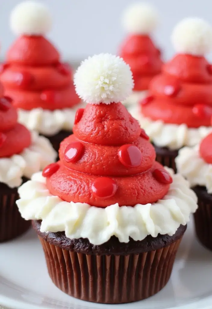 30 Christmas Cupcake Decorating Ideas for Festive Baking - 6. Santa Hat Cupcakes