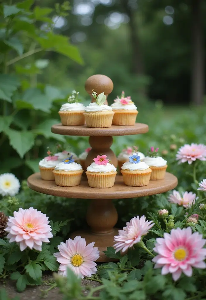 30 Cupcake Stand Ideas That Elevate Your Dessert Table - 11. Garden Party Cupcake Stand
