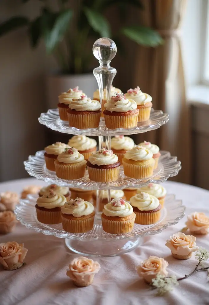 30 Cupcake Stand Ideas That Elevate Your Dessert Table - 2. Elegant Glass Cupcake Tower