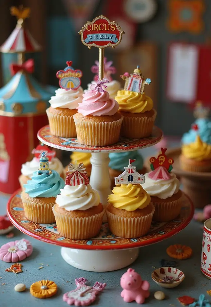 30 Cupcake Stand Ideas That Elevate Your Dessert Table - 20. Vintage Circus Cupcake Stand