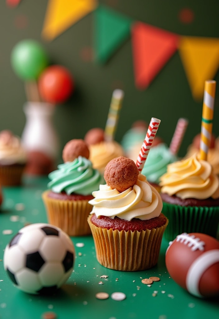 30 Cupcake Stand Ideas That Elevate Your Dessert Table - 21. Sports Day Cupcake Stand