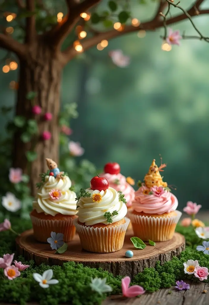 30 Cupcake Stand Ideas That Elevate Your Dessert Table - 23. Enchanted Forest Cupcake Stand