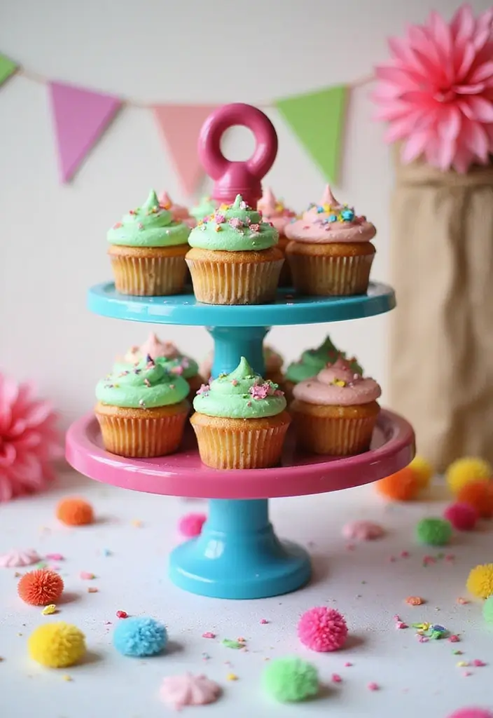 30 Cupcake Stand Ideas That Elevate Your Dessert Table - 3. Colorful DIY PVC Pipe Stand