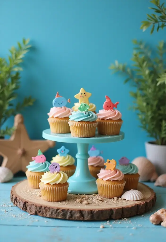 30 Cupcake Stand Ideas That Elevate Your Dessert Table - 6. Under the Sea Cupcake Stand