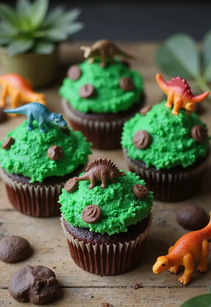 30 Dinosaur Cupcake Ideas for Jurassic-Themed Parties - 10. Dino Forest Cupcakes
