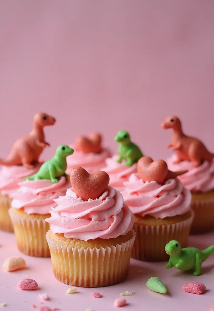 30 Dinosaur Cupcake Ideas for Jurassic-Themed Parties - 19. Dino Love Cupcakes