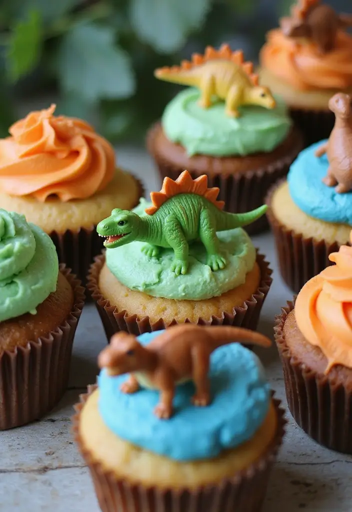 30 Dinosaur Cupcake Ideas for Jurassic-Themed Parties - 20. Dino Adventure Cupcakes