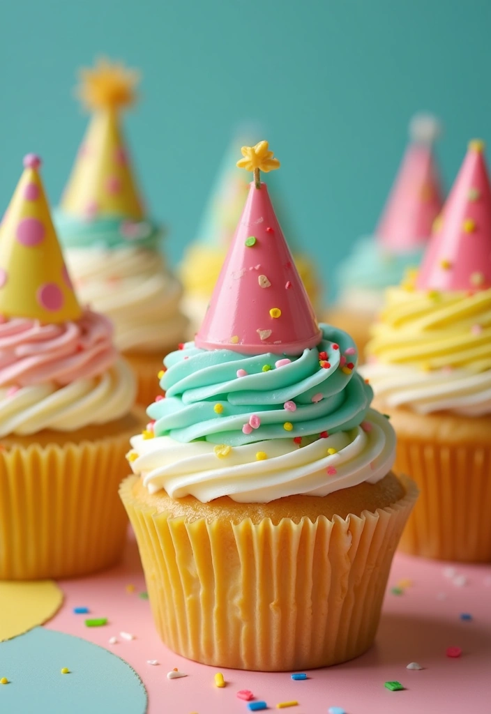 30 Dinosaur Cupcake Ideas for Jurassic-Themed Parties - 21. Dino Party Hat Cupcakes